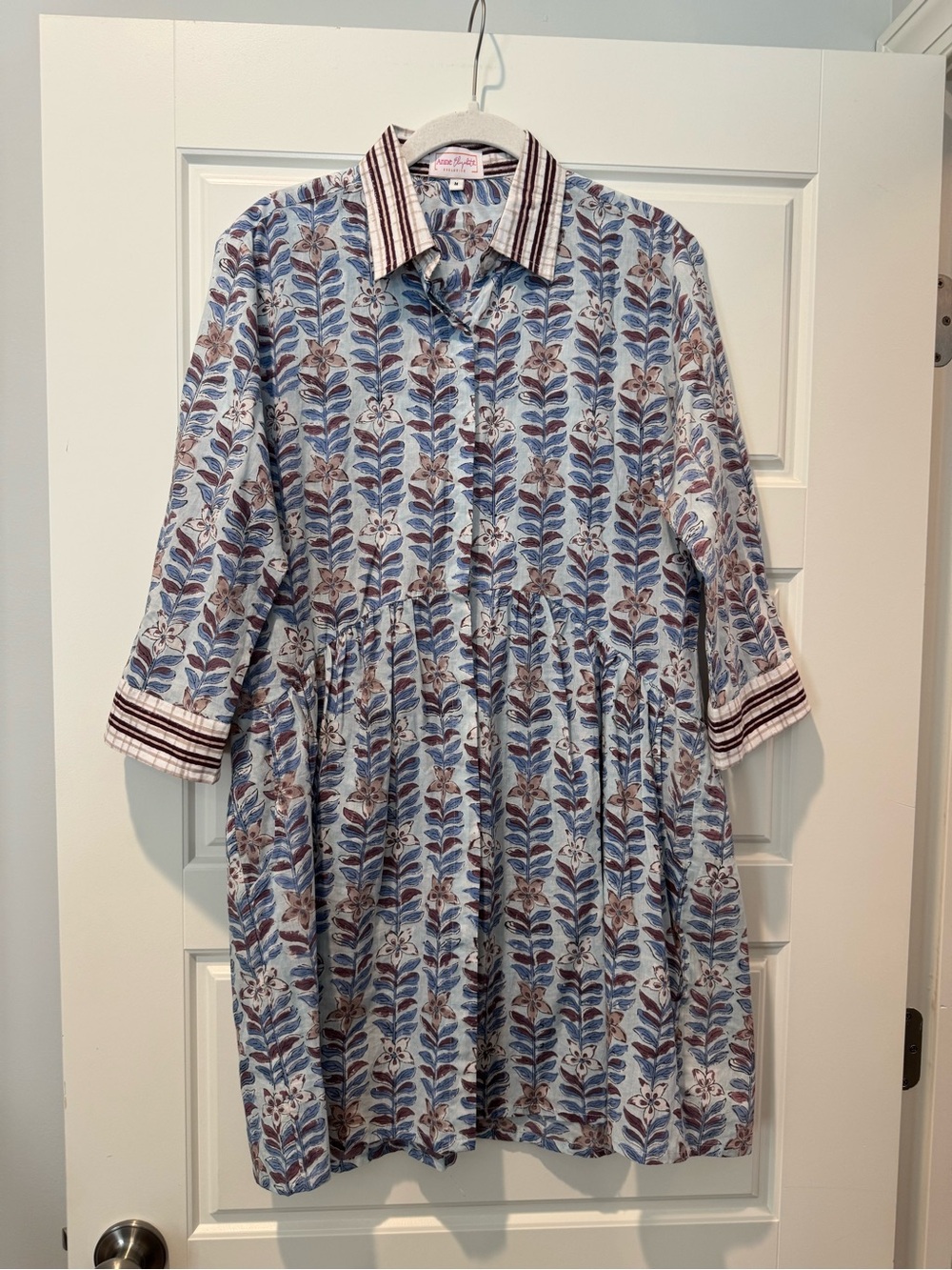 Anne Elizabeth M Blue Floral Block Print Mini Dress